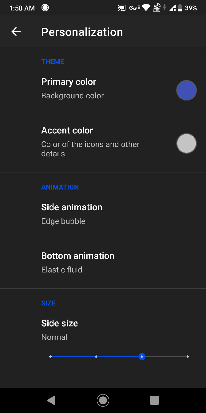 personalize the settings in fluid navigation gesture