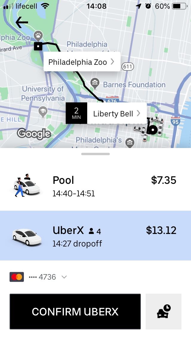 Uber prices in Philadelphia