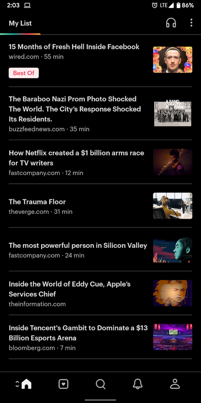 Pocket homepage Android app