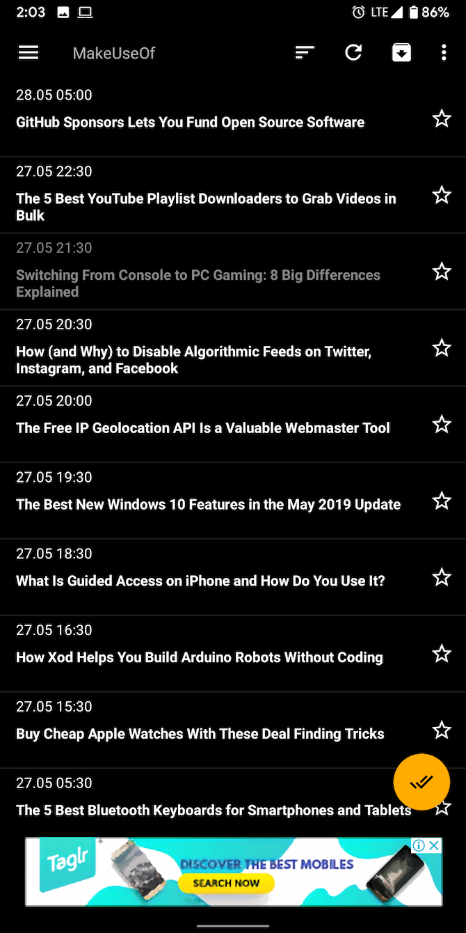 RSS Reader Android app feed