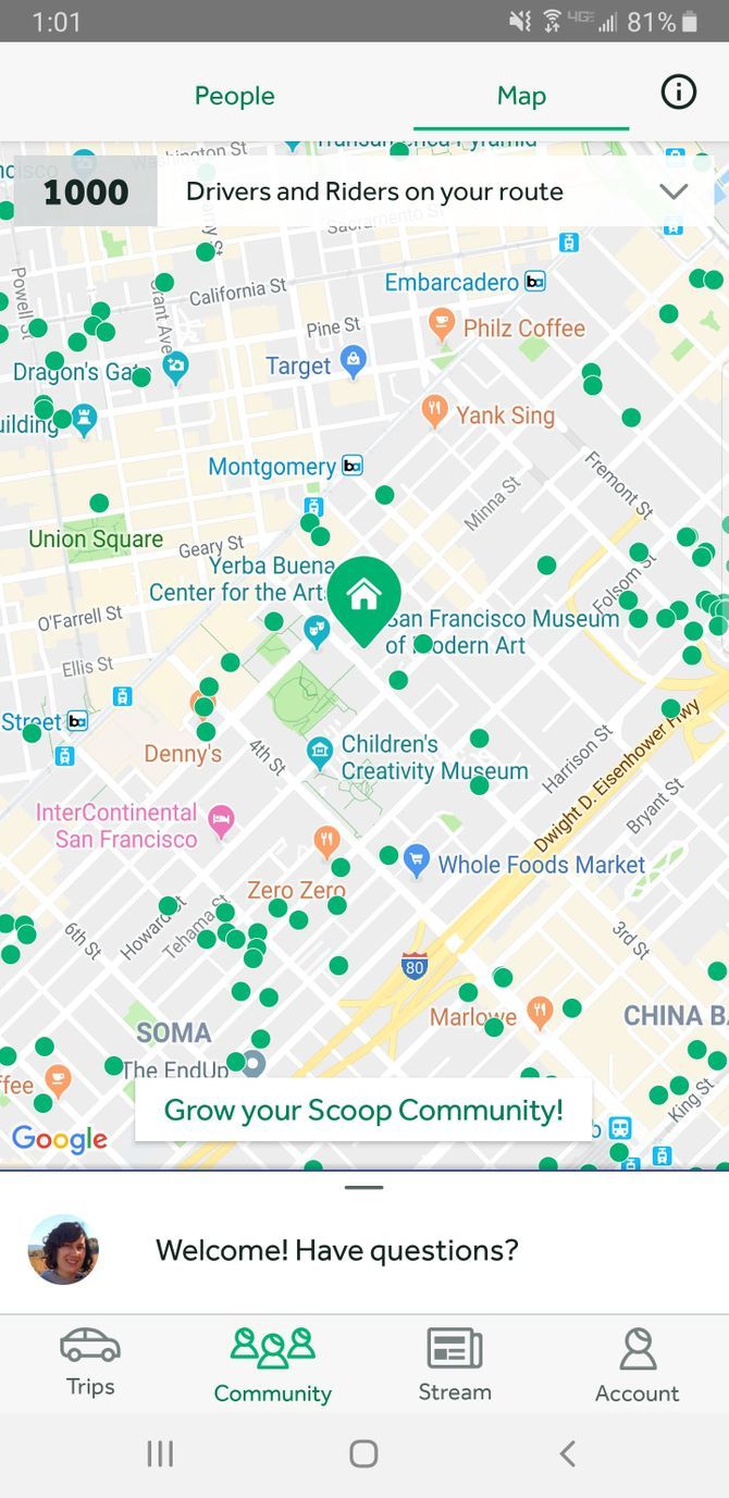 Scoop App Available Carpool Map