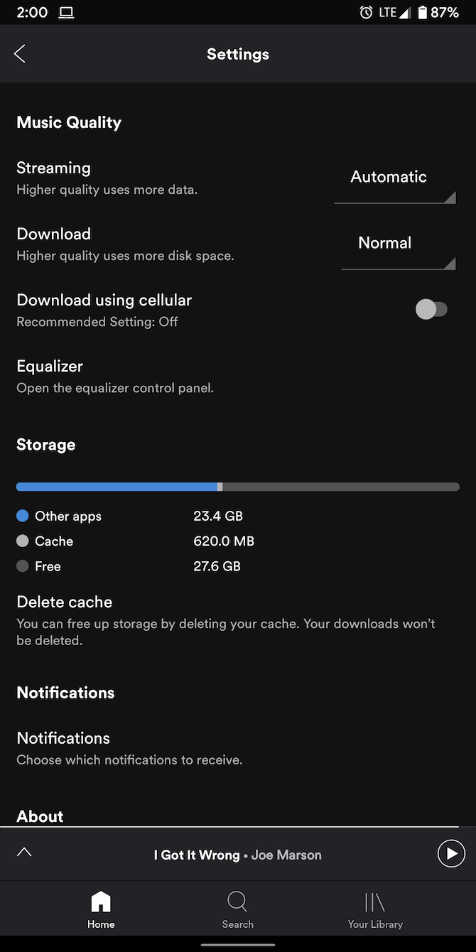 Spotify download settings Android