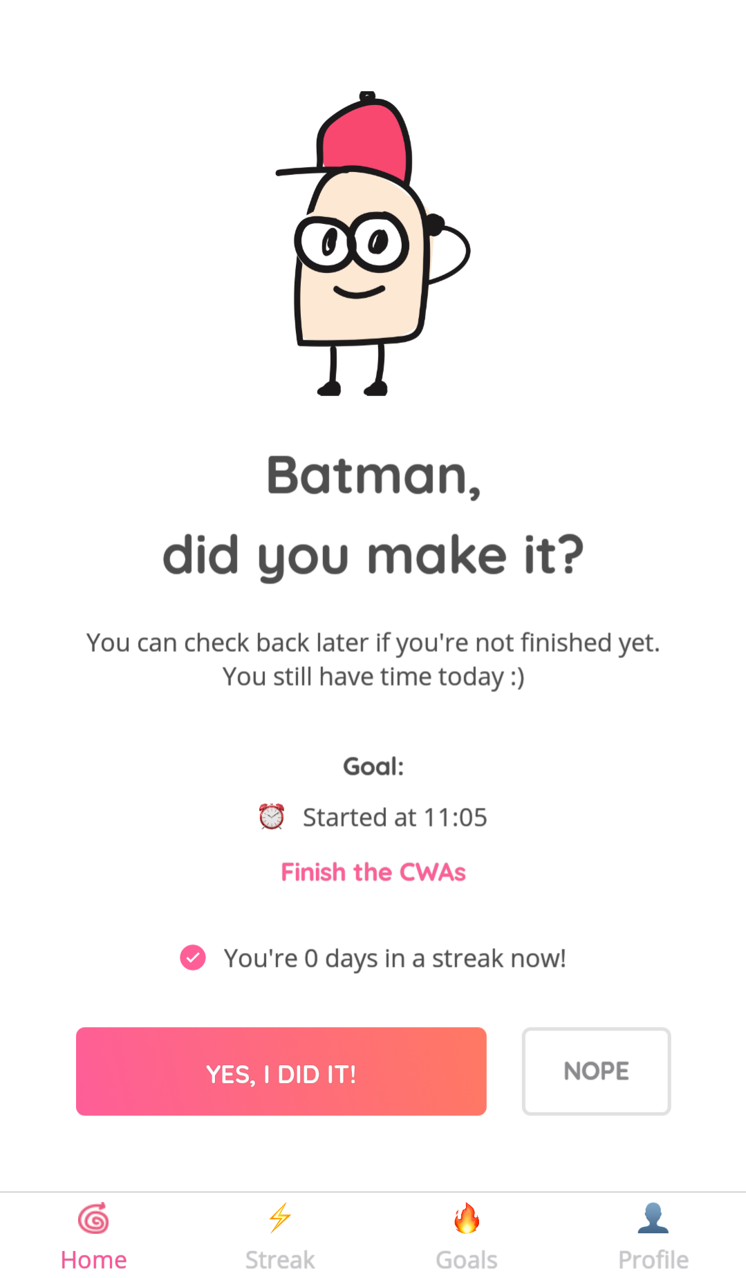 Streaky lets you set a Chain of Goal-Finishing Days