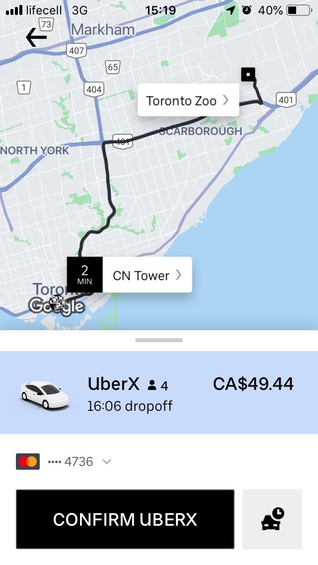 Uber prices in Toronto