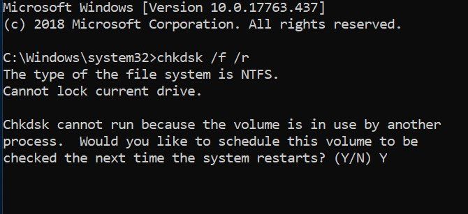Running chkdsk to fix video scheduler internal error
