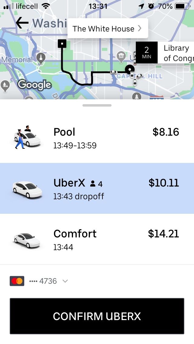 Uber prices in Washington DC