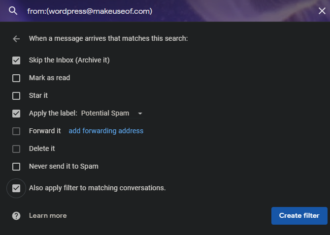 Gmail Filter Actions