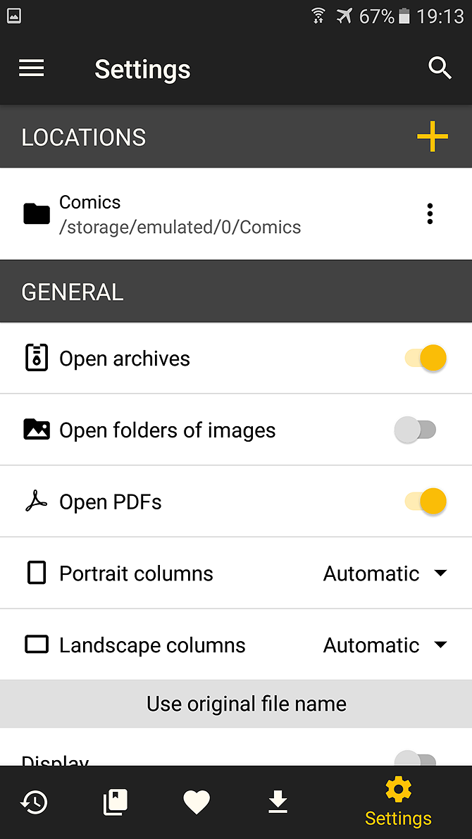 Android comics readers - CDisplay Ex settings