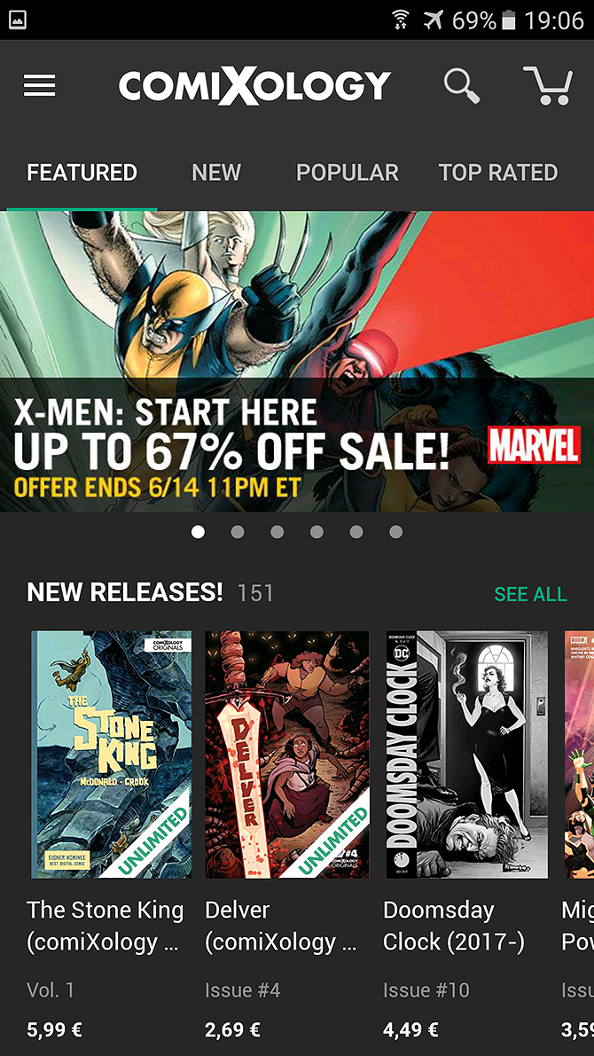 Android comics readers - Comixology home