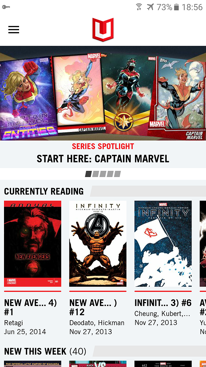 Android comics readers - Marvel Unlimited home