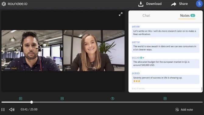 Roundee records video conference calls and lets you add timestamped notes for minutes of the meeting