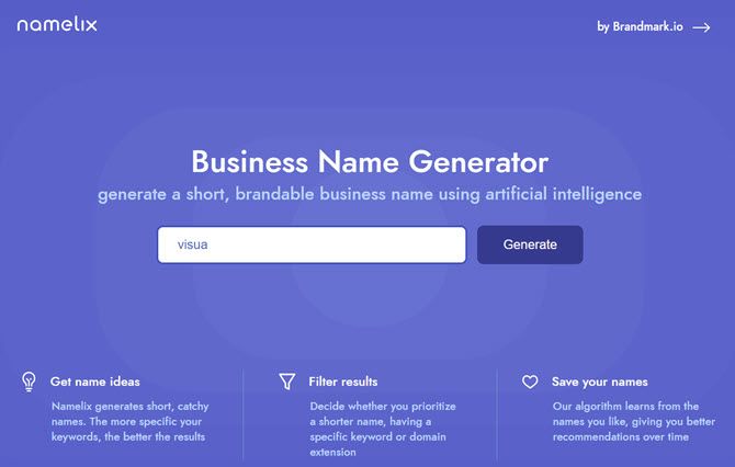 Get a great name for your business or startup with Namelix