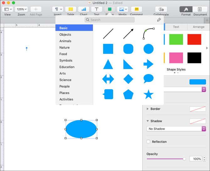 Insert Shape in Pages on Mac
