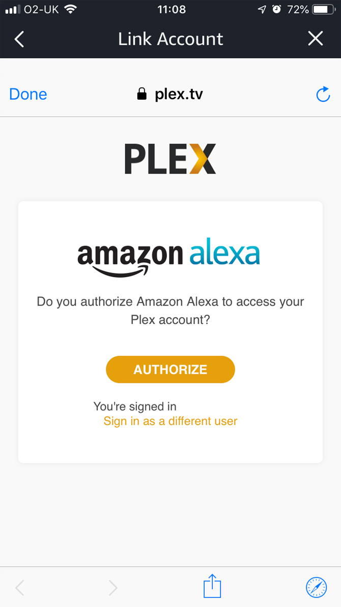 Alexa App Authorize Plex Skill