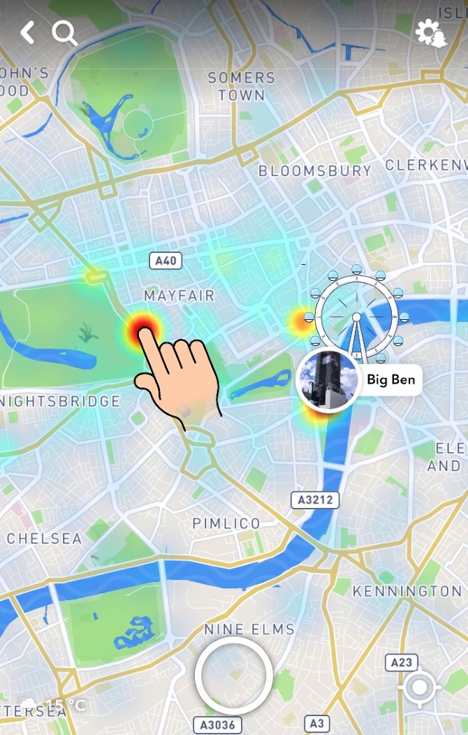 Tapping a heatmap on the Snapchat Map