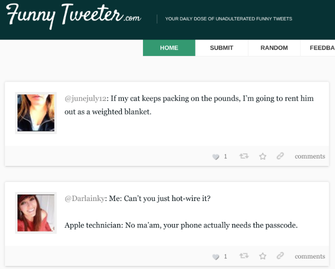 Funny Tweeter curates the funniest tweets on Twitter