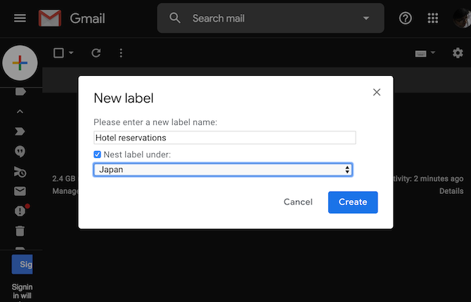 Create labels on Gmail
