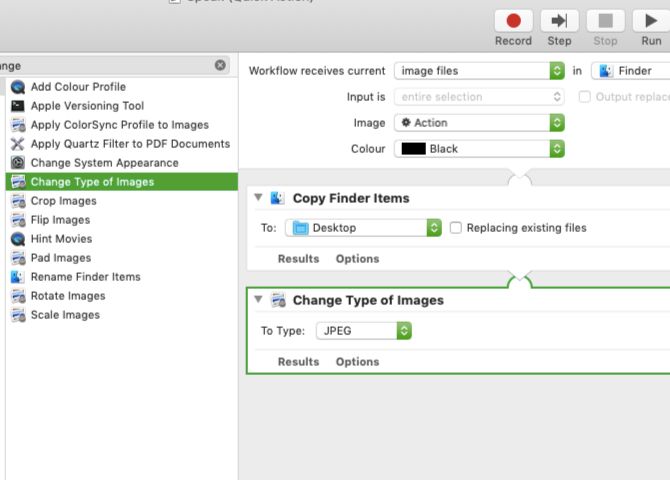 Automator workflow to create Quick Action button to convert images to JPG