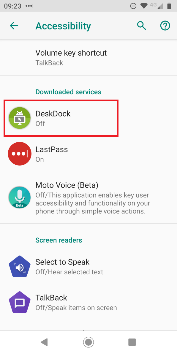 deskdock turn on accessibility in android