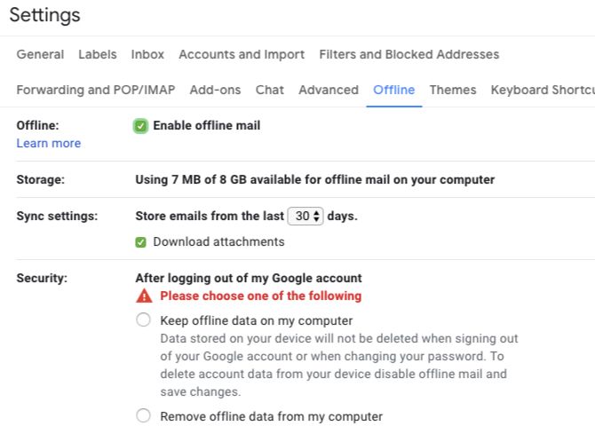 Enable offline mail in Gmail on web