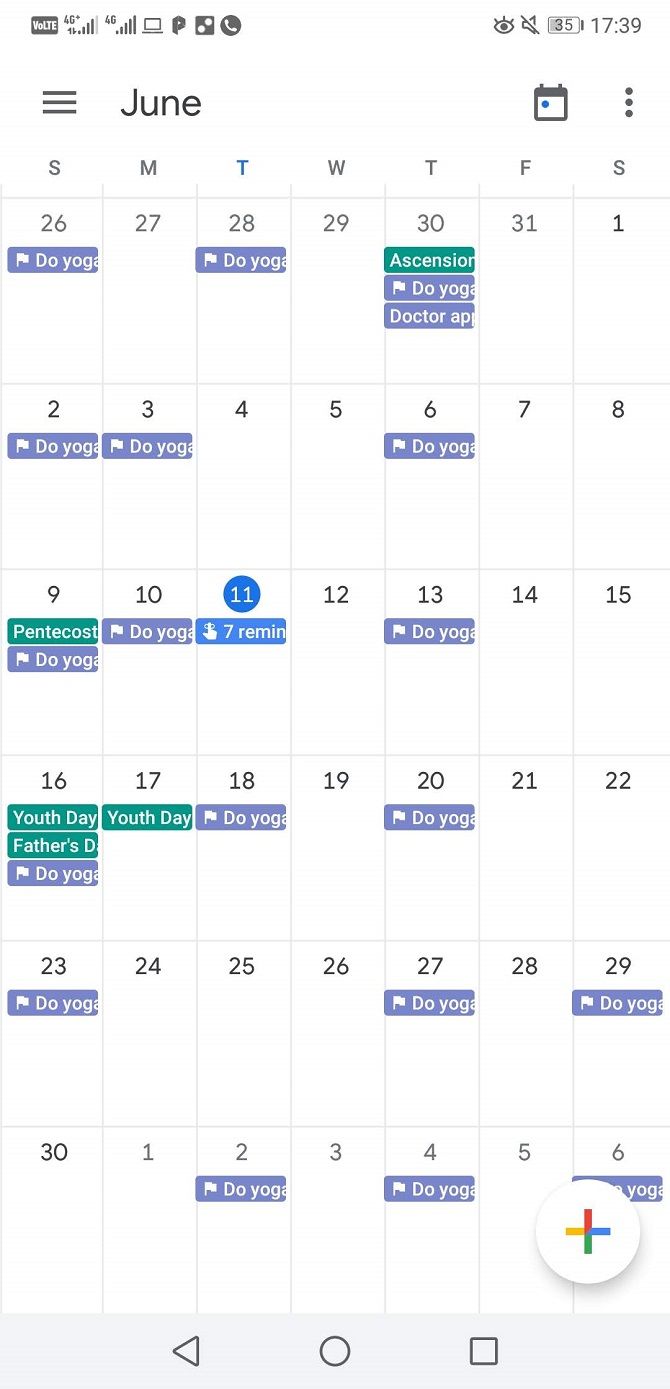 google calendar app month view