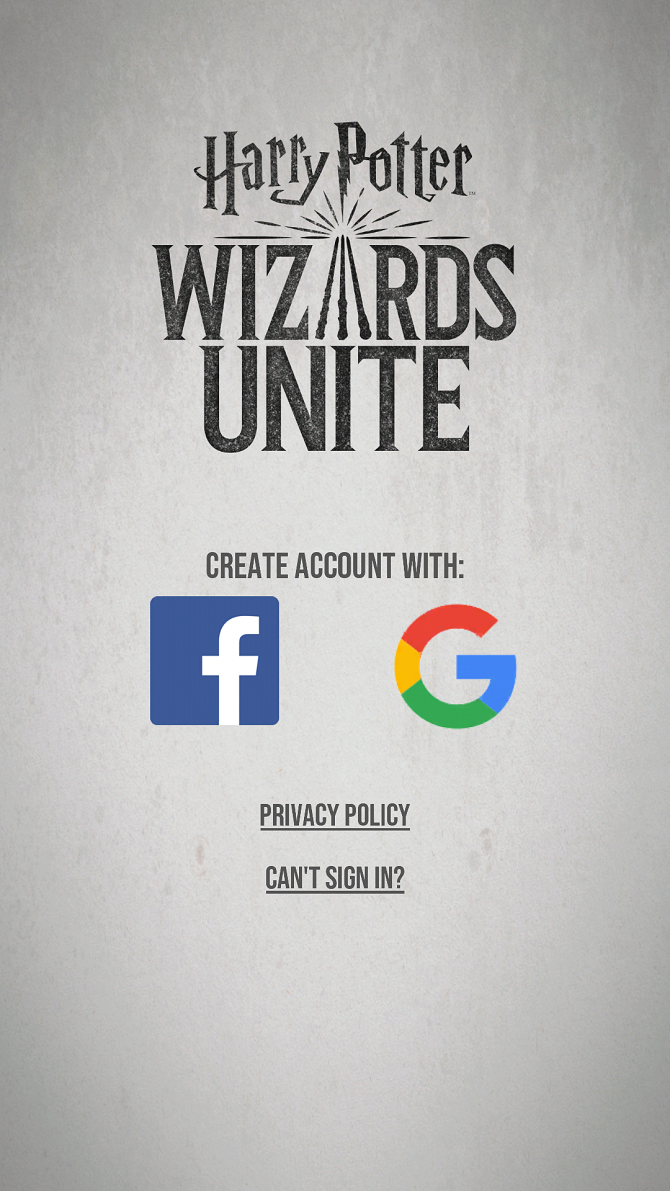 harry potter wizards unite create account with google or facebook