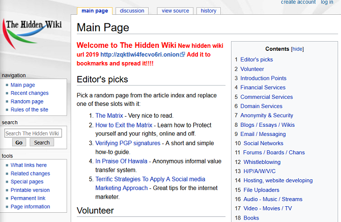 página inicial da wiki oculta