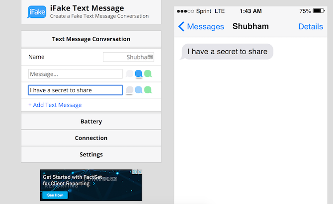create a fake chat screen with ifaketextmessage