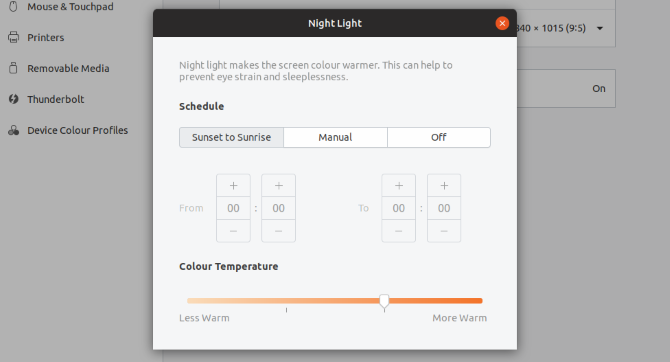 Night Light settings improved in Ubuntu 19.04
