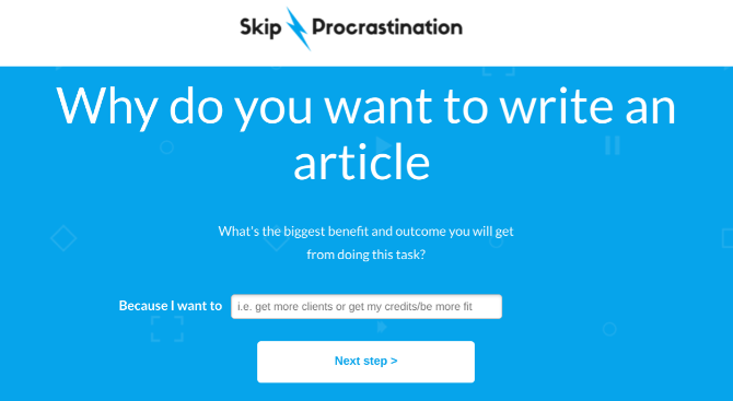 Skip Procrastination is a science backed web app to make you act when you're stuck or dilly dallying