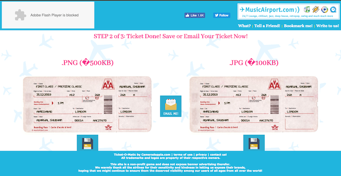 create a fake airline ticket with ticket-o-matic