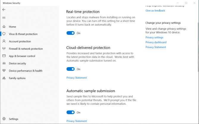 virus and threat protection in Windows Defender