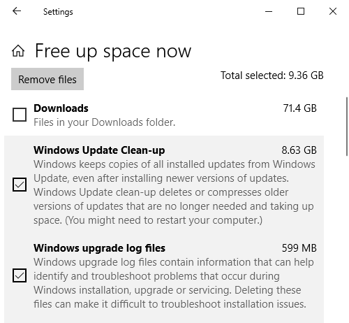 windows disk cleanup space