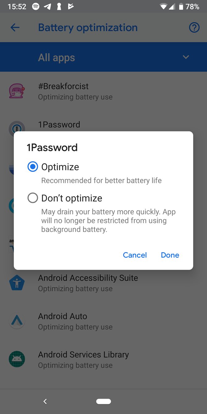 Android App Battery Optimization Change Setting