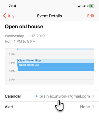 Choose Google Calendar for event in iPhone