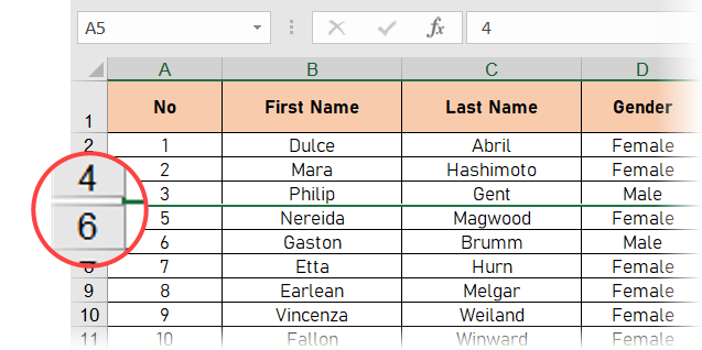 Rows hidden in Excel marker