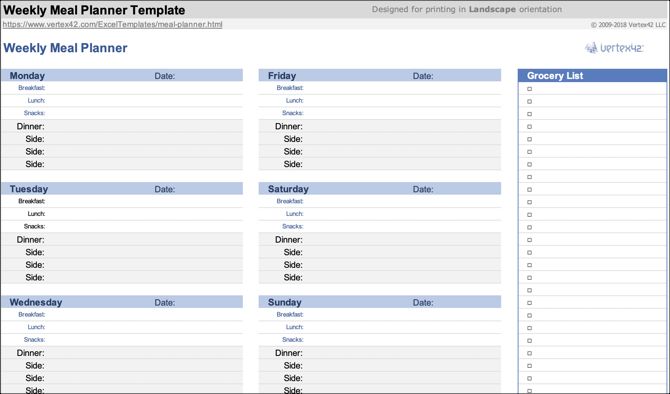 Meal Planner Excel Template