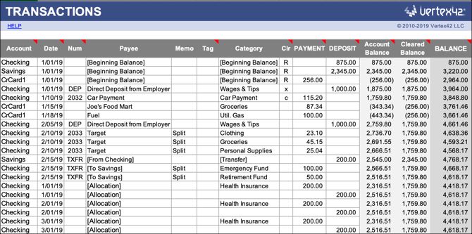 Money Management Transactions Excel Template