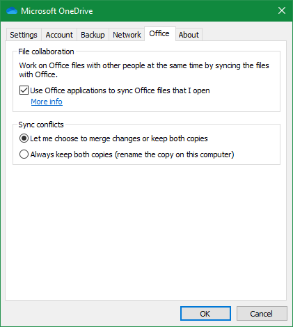 OneDrive Use Office Option