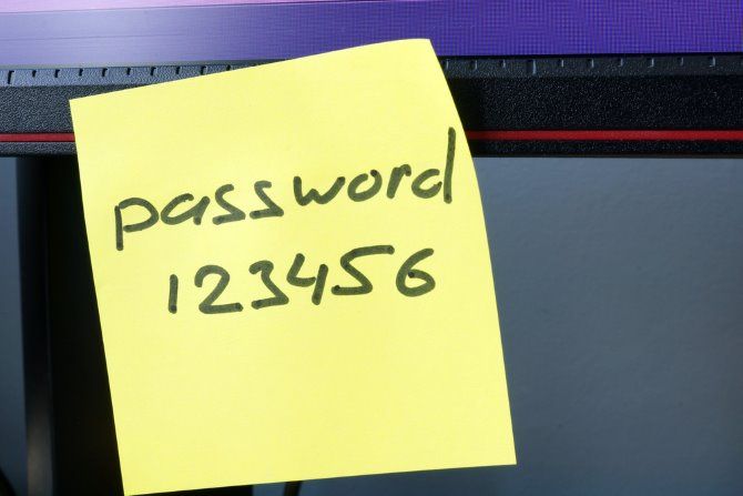 Weak passwords written on a note