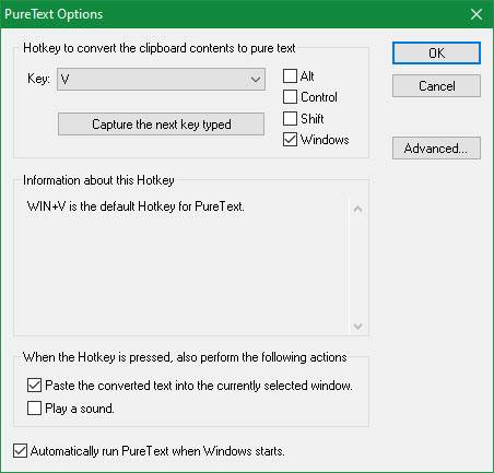 PureText Windowsオプション
