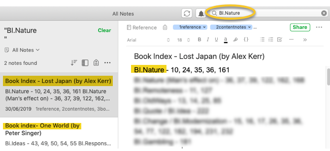 Searching book index evernote