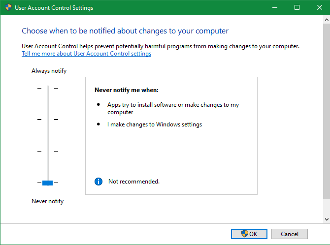 Control de cuentas de usuario de Windows 10