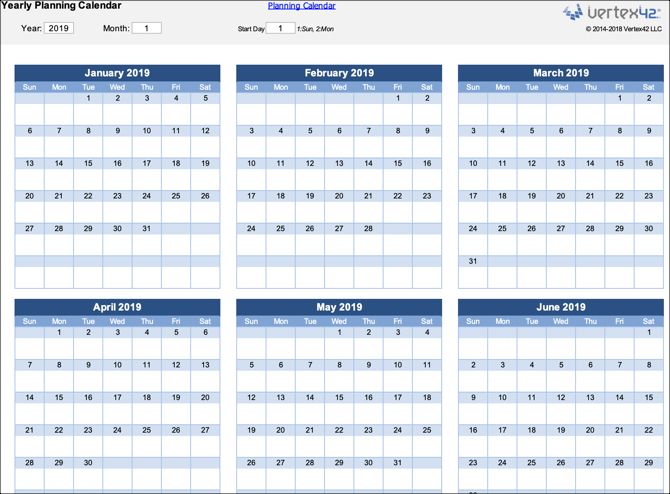 Yearly Planning Calendar Excel Template