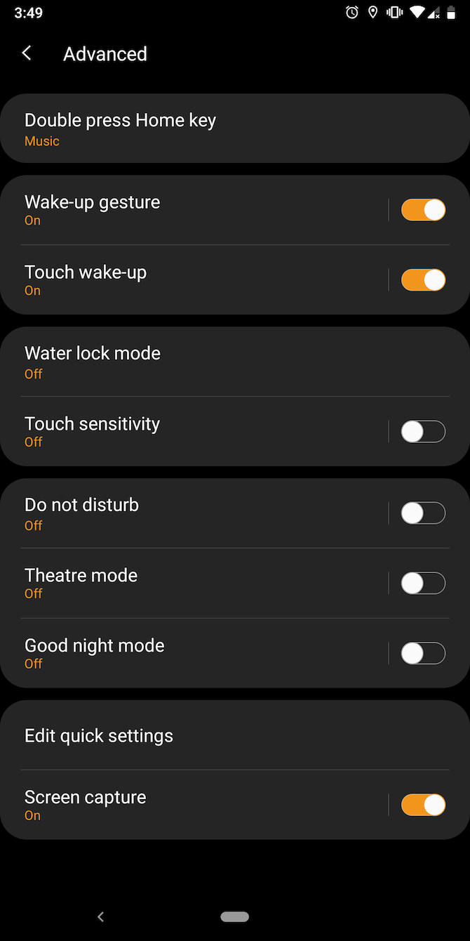 Advanced settings on Samsung watch companion app
