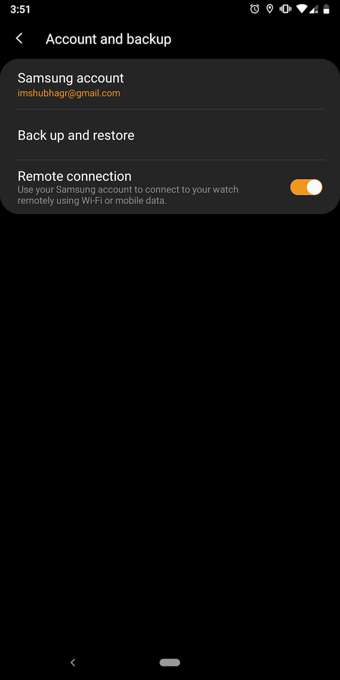 Backup settings on Samsung watch companion app