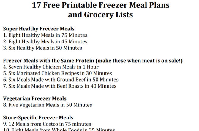 Family Freezer has 17 free printable meal plans that you can freeze in advance