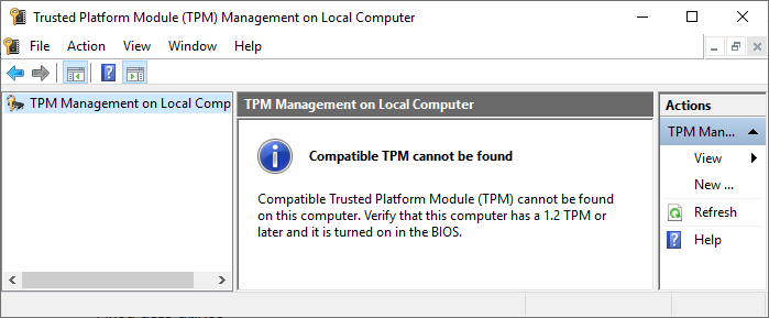 bitlocker compatible tpm not found