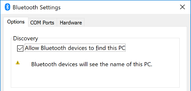 Bluetooth Discovery settings