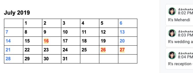Calendar for event planning in Google Docs
